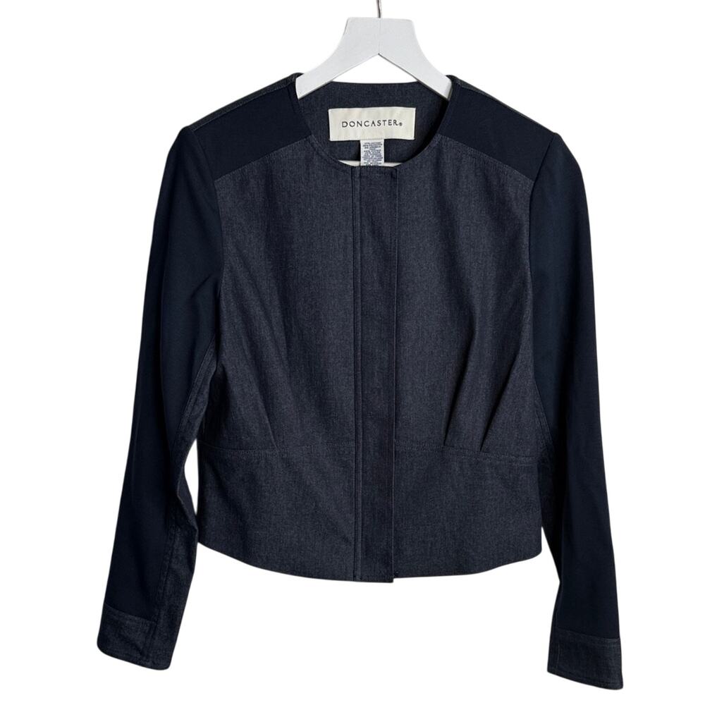 Doncaster Semi-Casual Navy Crew Neck Long Sleeve Full Hidden Zip Top W1837 Sz 6